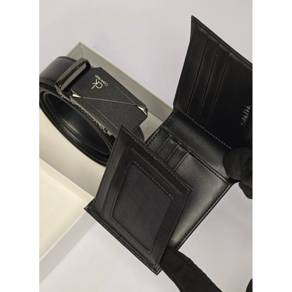 CK Black Leather Wallet-Belt Set For Men #12