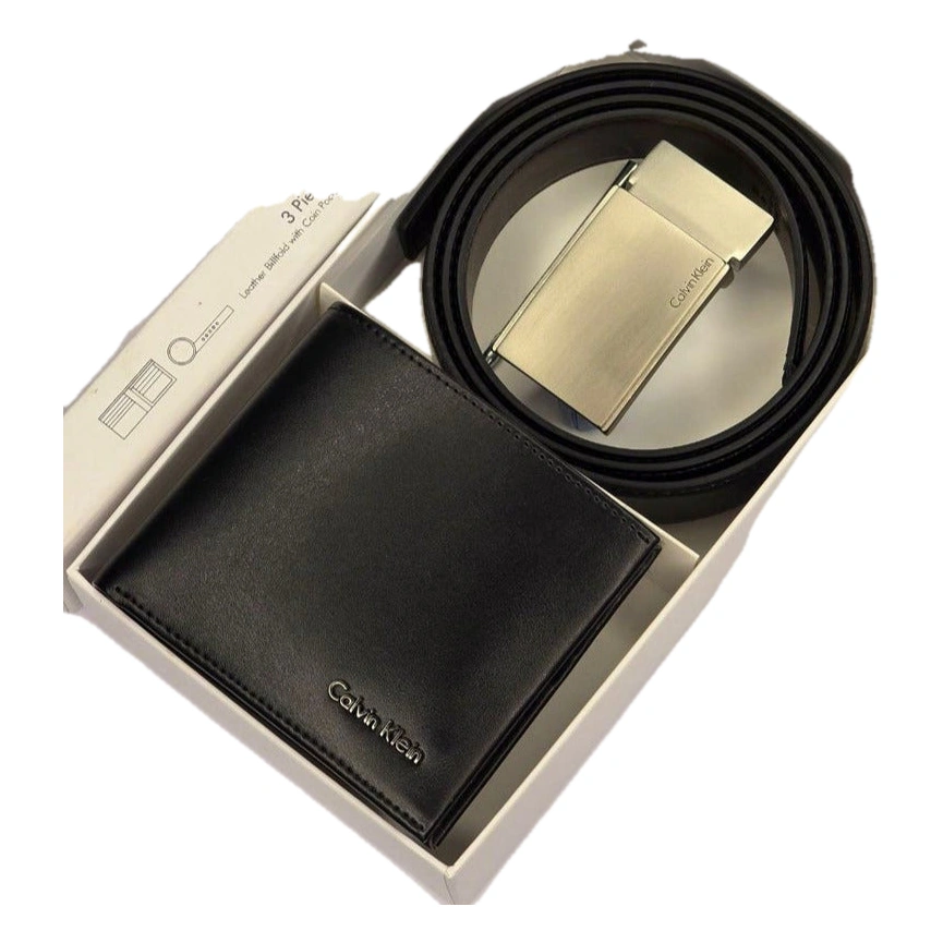 CK Black Leather Wallet-Belt Set For Men #9