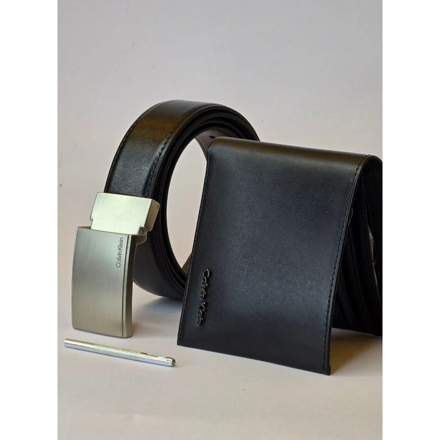 CK Black Leather Wallet-Belt Set For Men #9