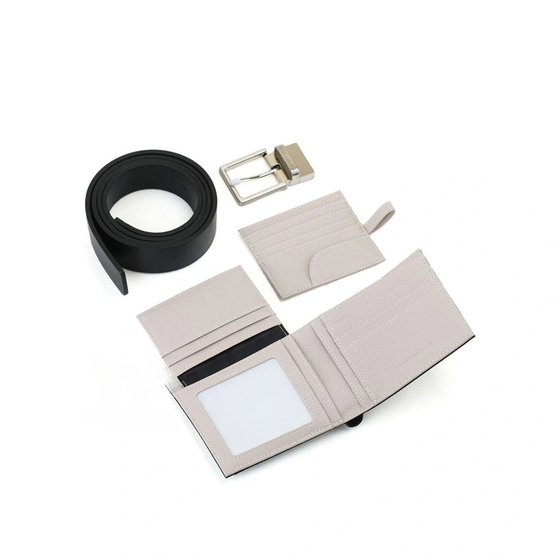 EA Black Leather Wallet-Belt Set For Men #01