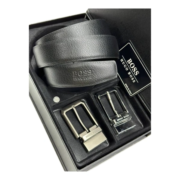 Hugo Boss Luxury Men’s Leather Belt  Set with Dual Buckles #04