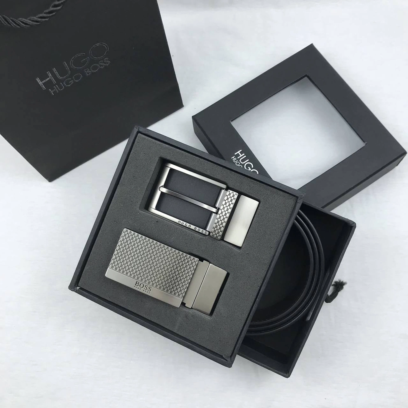 Hugo Boss Men’s Leather Belt Set  2-Interchangeable Buckles #05