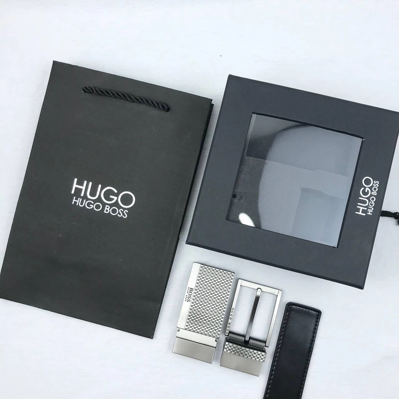 Hugo Boss Men’s Leather Belt Set  2-Interchangeable Buckles #05