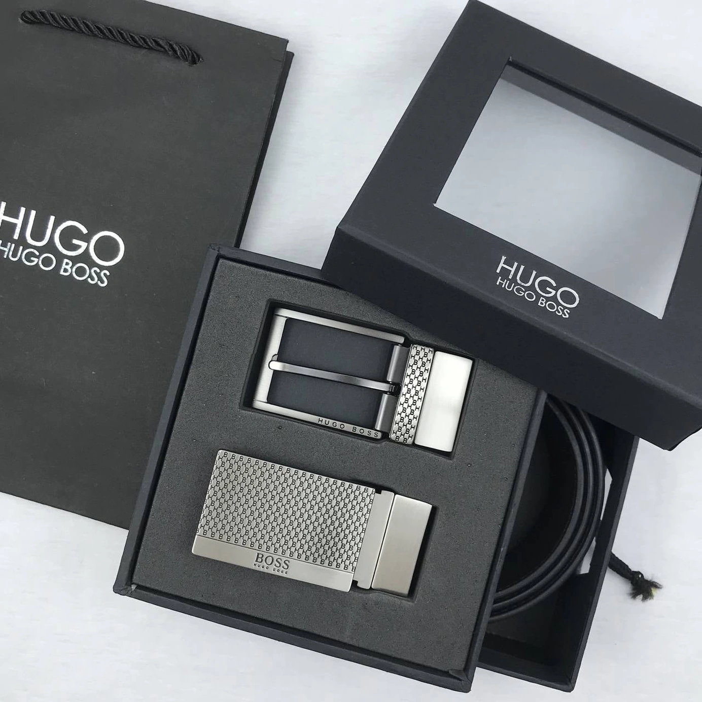 Hugo Boss Men’s Leather Belt Set  2-Interchangeable Buckles #05