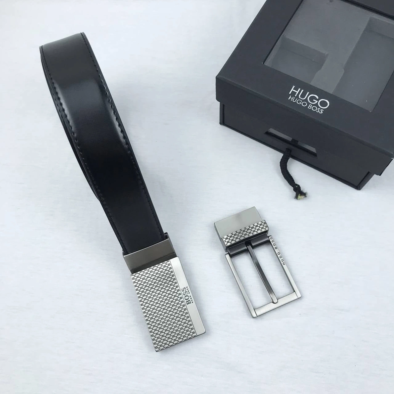 Hugo Boss Men’s Leather Belt Set  2-Interchangeable Buckles #05