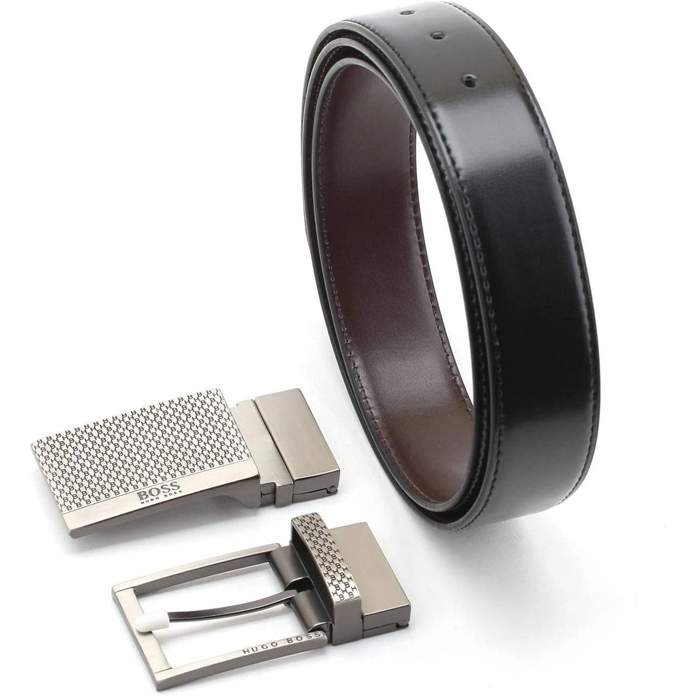 Hugo Boss Men’s Leather Belt Set  2-Interchangeable Buckles #05