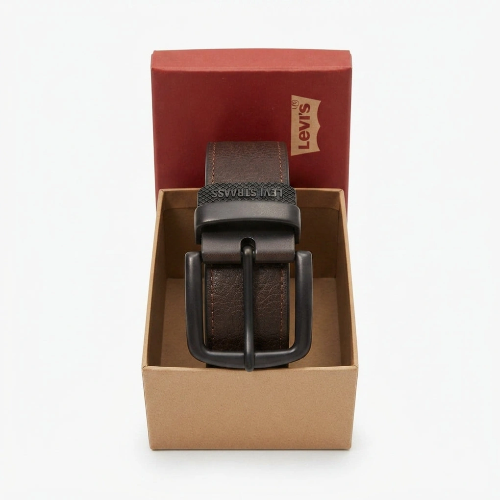 Levi's Men's Brown Genuine Leather Belt with Matte Black Buckle #03
