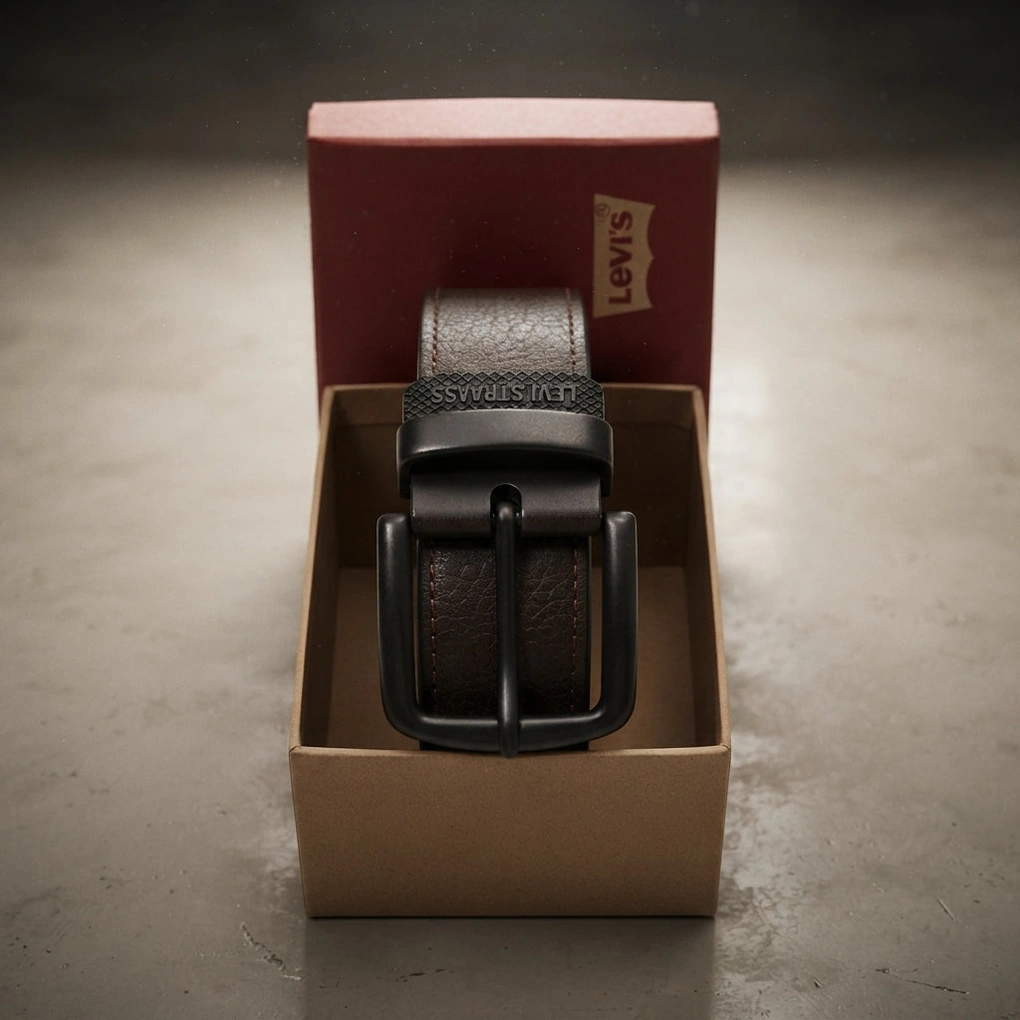 Levi's Men's Brown Genuine Leather Belt with Matte Black Buckle #03