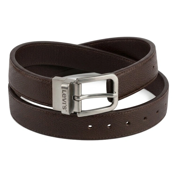 Levi's Men's Reversible Leather Belt – Black & Dark Brown with Rotating Metal Buckle#01