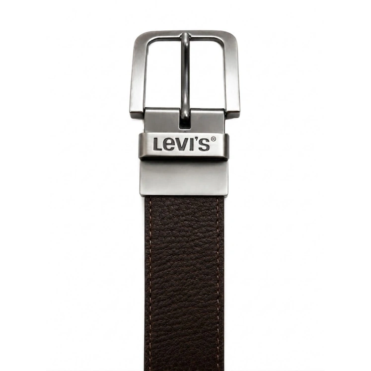 Levi's Men's Reversible Leather Belt – Black & Dark Brown with Rotating Metal Buckle#01