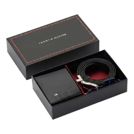 Tommy Hilfiger Men's Premium Gift Set – Black Leather Wallet & Reversible BlackBrown Leather Belt#02