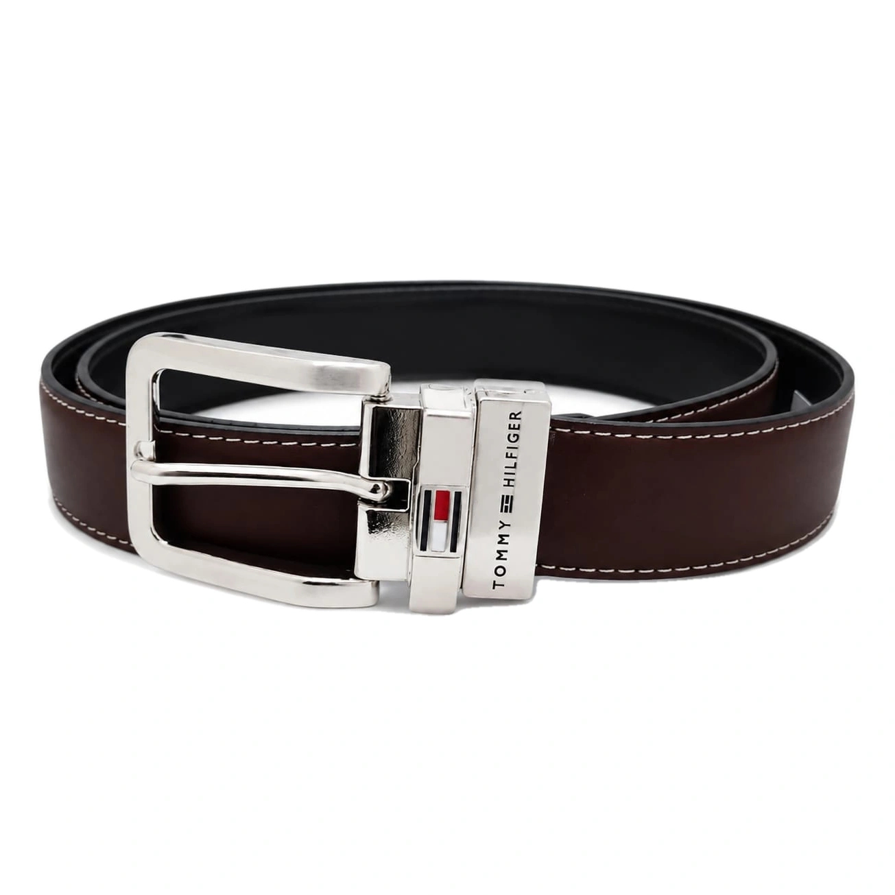 Tommy Hilfiger Men's Reversible Belt – Black & Brown Leather Belt with Silver-Tone Buckle#08