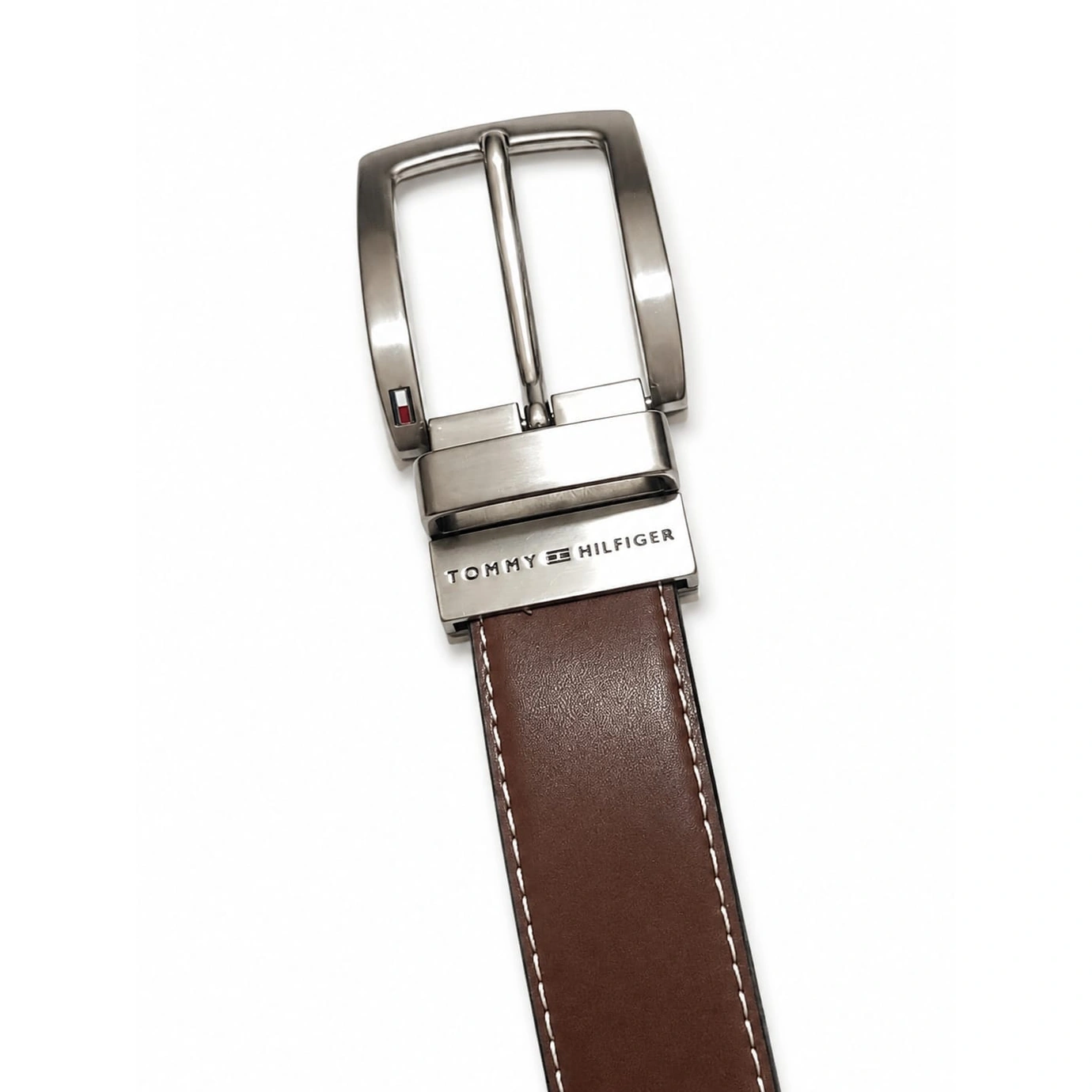 Tommy Hilfiger Men's Reversible Leather Belt – Black & Brown with Silver-Tone Buckle#07