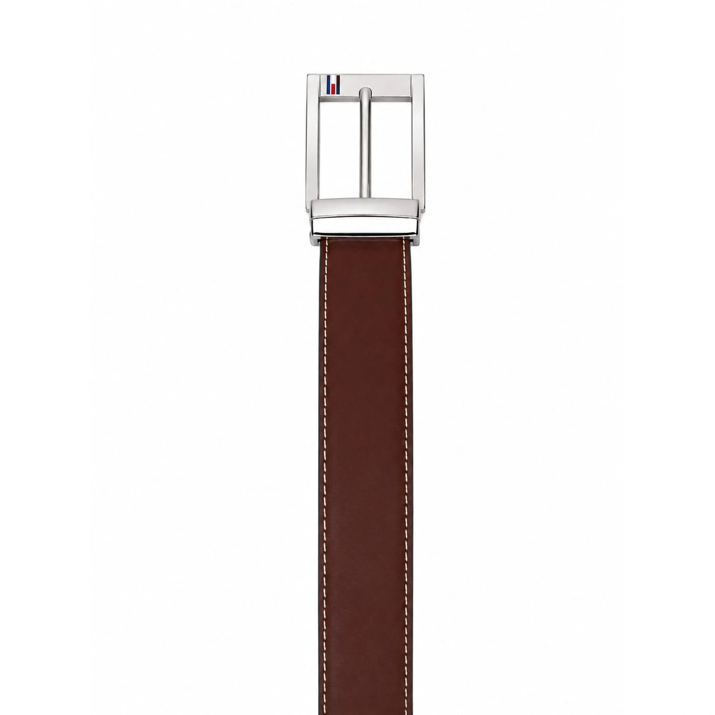 Tommy Hilfiger Men's Reversible Leather Belt – Black & Brown with Silver-Tone Rotating Buckle#010