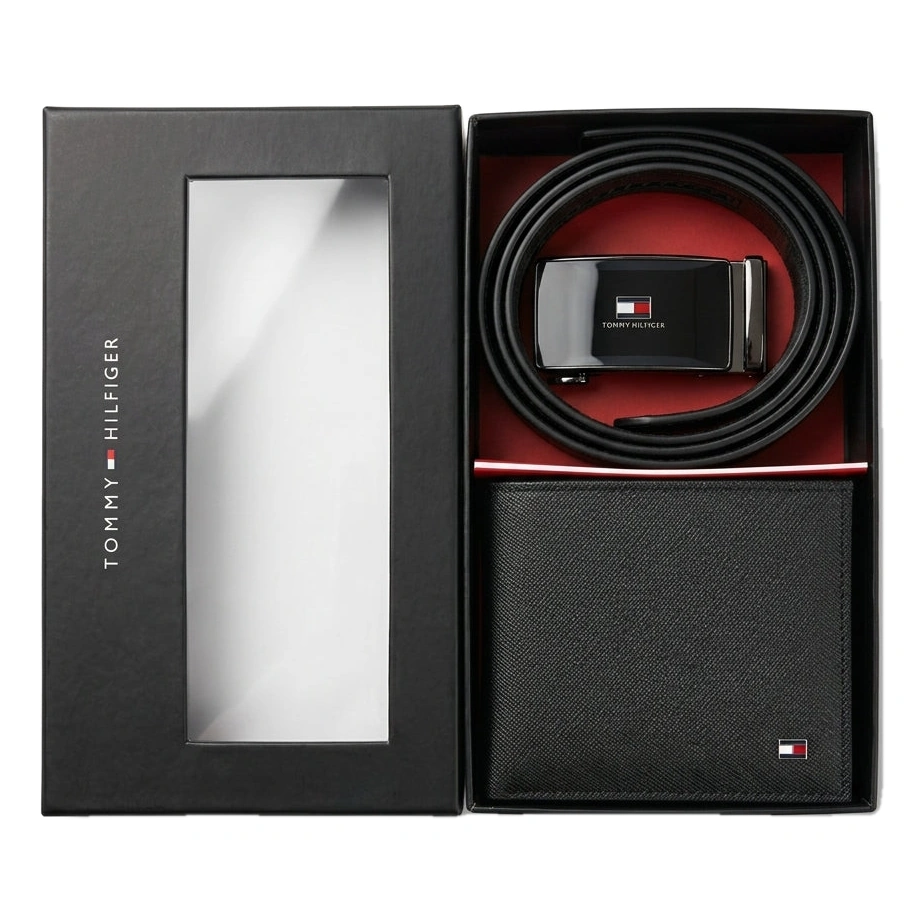 Tommy Hilfiger Men’s Leather Gift Set – Automatic Belt & Wallet #017