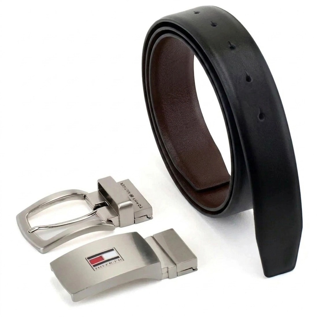 Tommy Hilfiger Men’s Reversible Belt Set – Black & Brown Leather #05