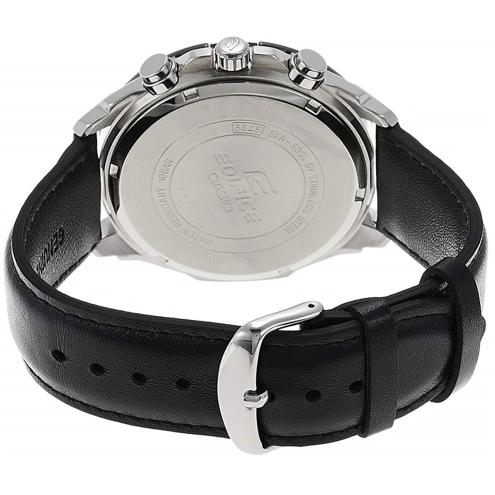 Casio Edifice Chronograph Watch for Men Black Dial with Black Leather Belt EFR-539L-1AV (932)