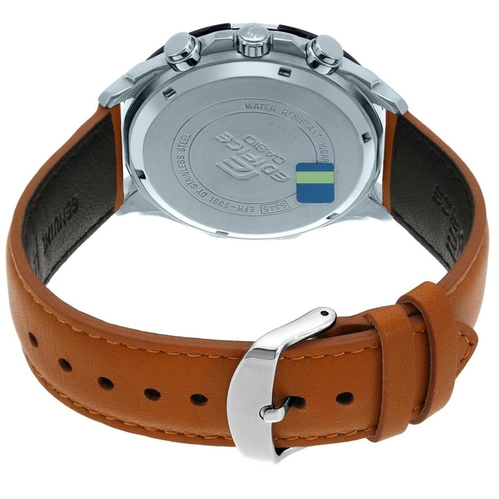 Casio Edifice Chronograph Watch for Men Black Dial with Brown Leather Belt EFR-539L-1BV (933)