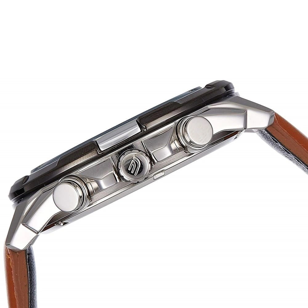Casio Edifice Chronograph Watch for Men Black Dial with Brown Leather Belt EFR-539L-1BV (933)