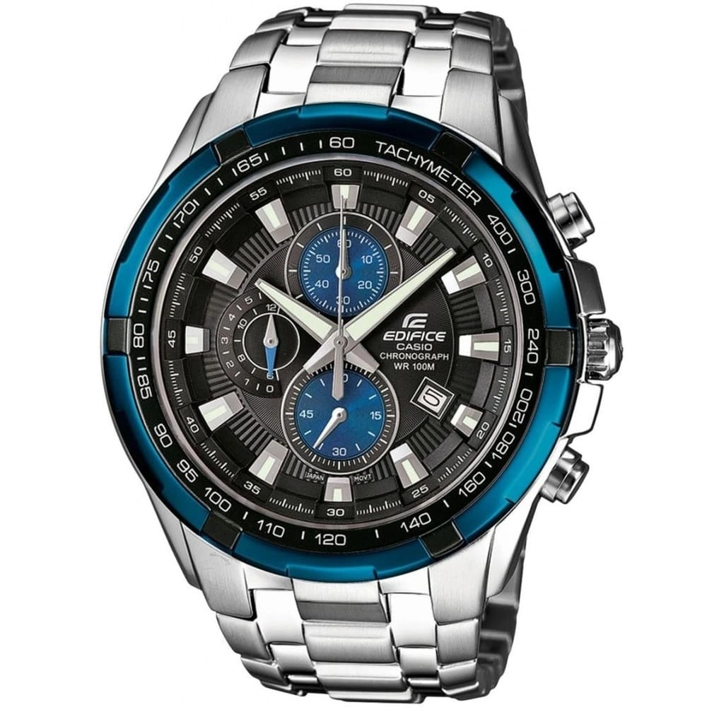 Casio Edifice Chronograph Watch for Men Black Dial with Silver Stainless steel Strap EF-539D-1A2V