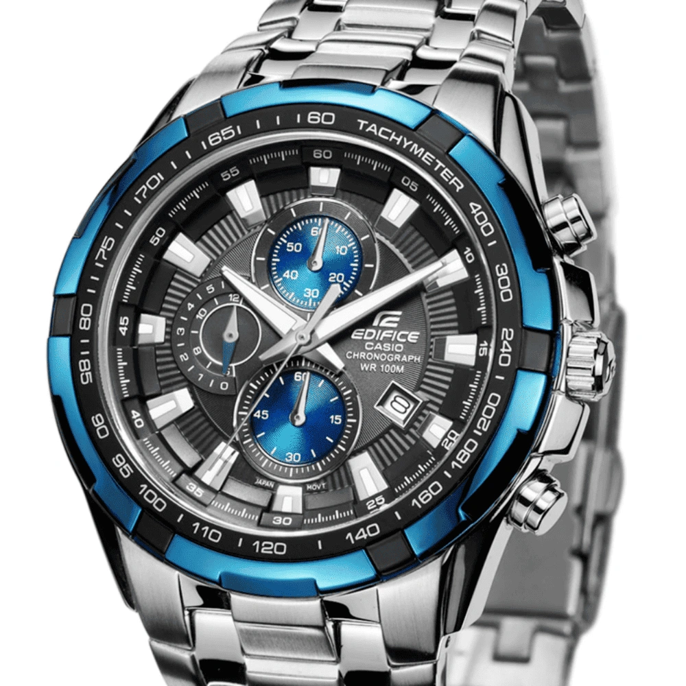 Casio Edifice Chronograph Watch for Men Black Dial with Silver Stainless steel Strap EF-539D-1A2V
