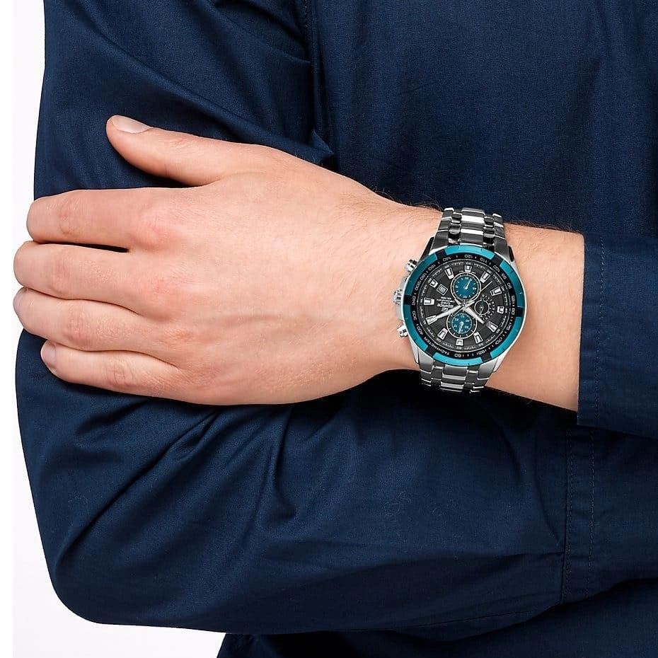 Casio Edifice Chronograph Watch for Men Black Dial with Silver Stainless steel Strap EF-539D-1A2V