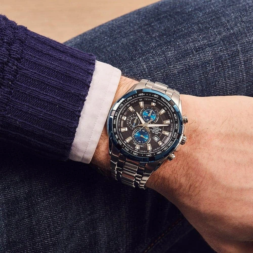 Casio Edifice Chronograph Watch for Men Black Dial with Silver Stainless steel Strap EF-539D-1A2V