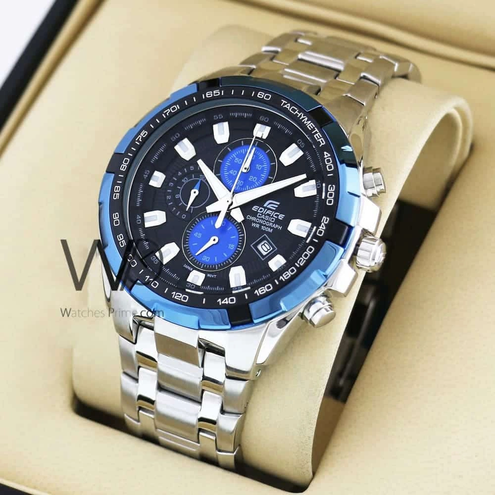 Casio Edifice Chronograph Watch for Men Black Dial with Silver Stainless steel Strap EF-539D-1A2V