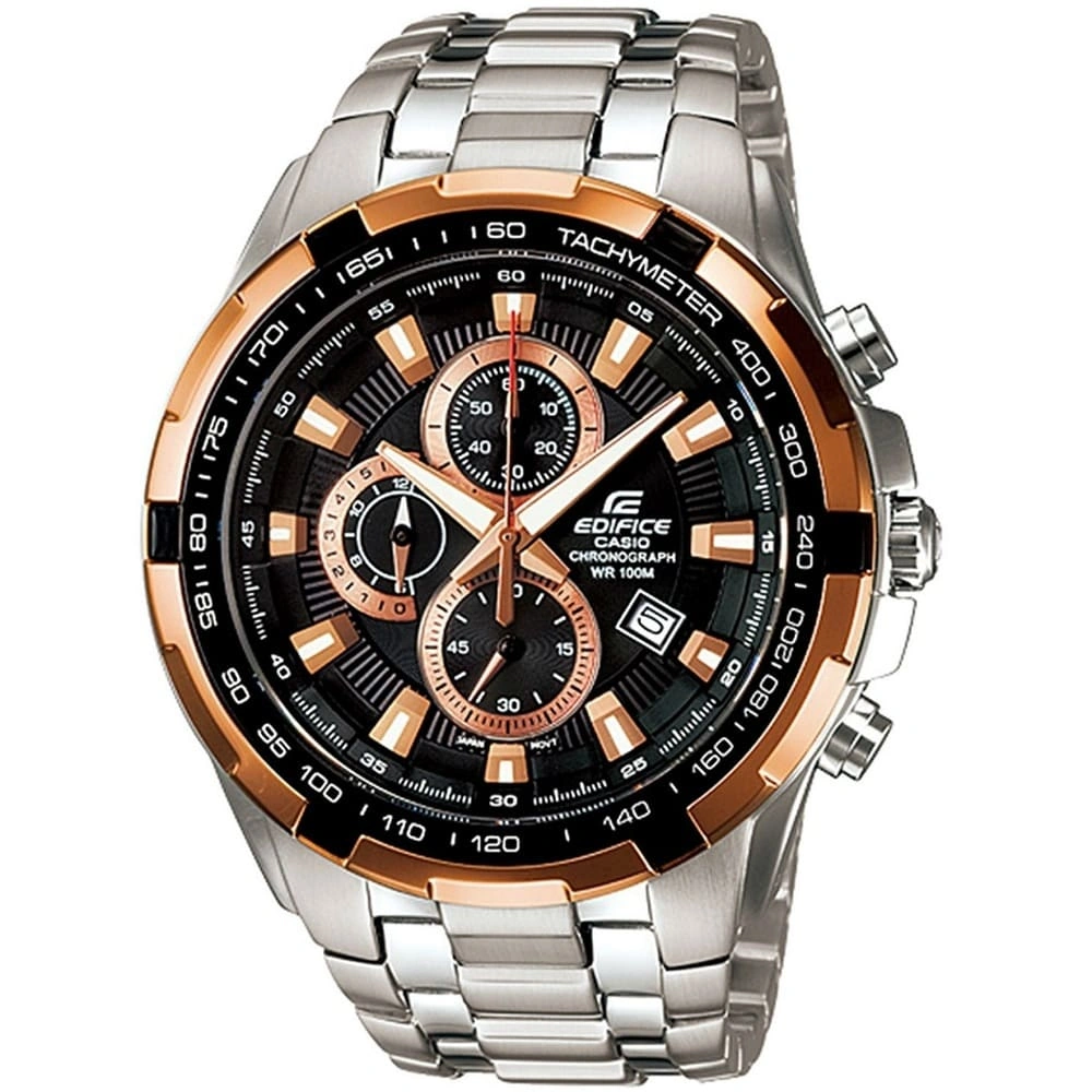 Casio Edifice Chronograph Watch for Men Black Dial with Silver Stainless steel Strap EF-539D-1A5