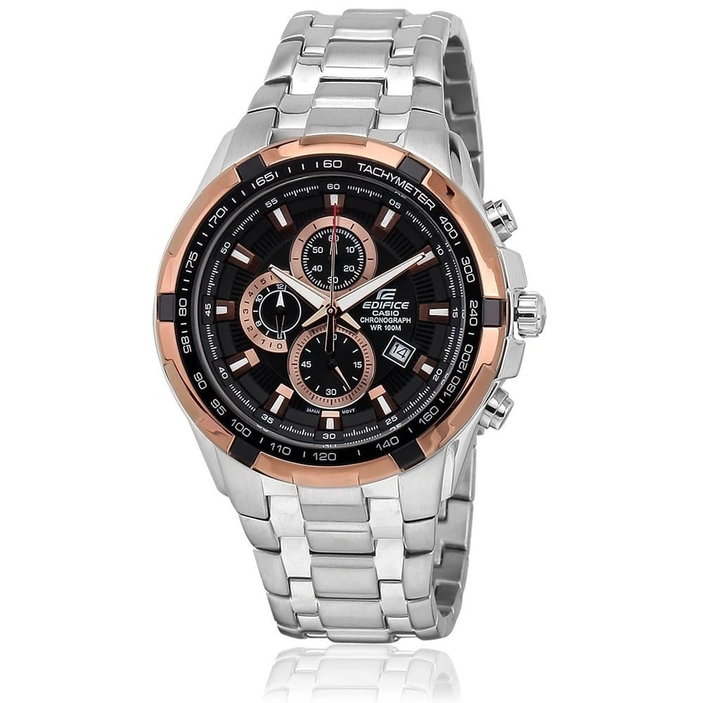 Casio Edifice Chronograph Watch for Men Black Dial with Silver Stainless steel Strap EF-539D-1A5