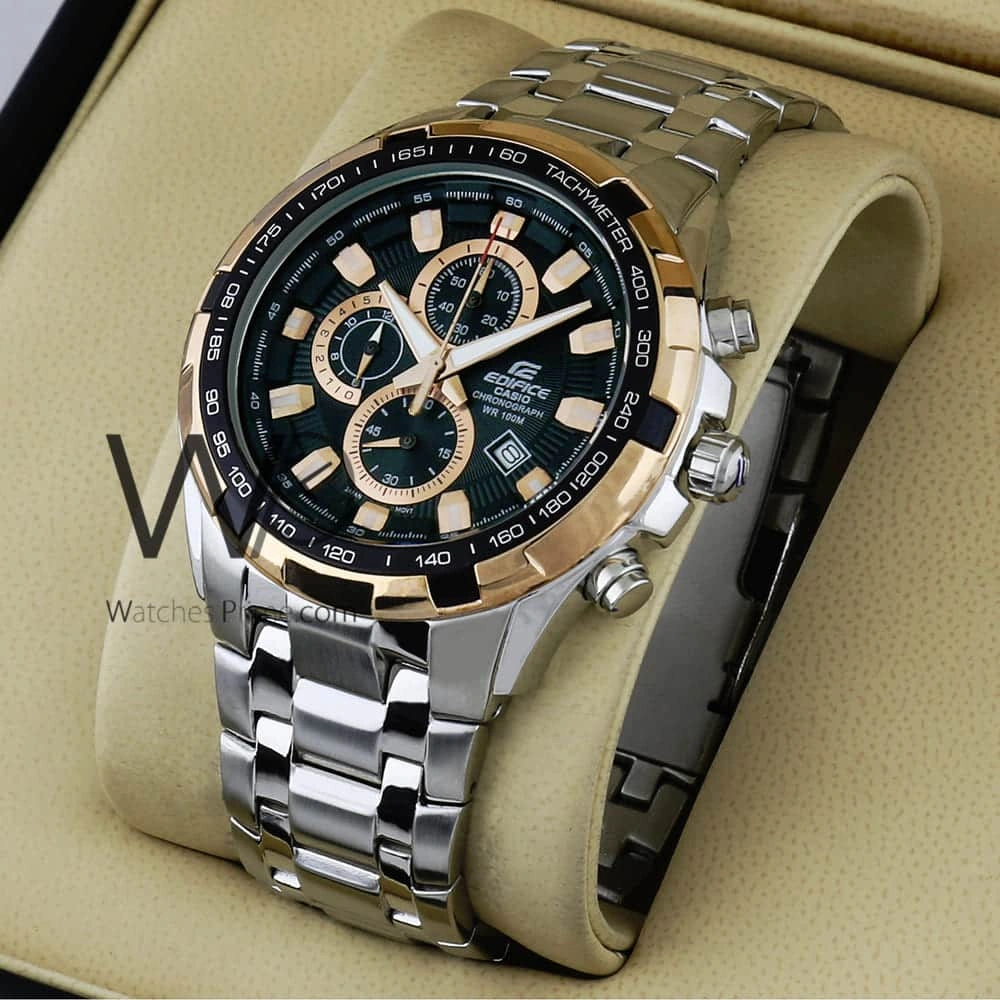 Casio Edifice Chronograph Watch for Men Black Dial with Silver Stainless steel Strap EF-539D-1A5