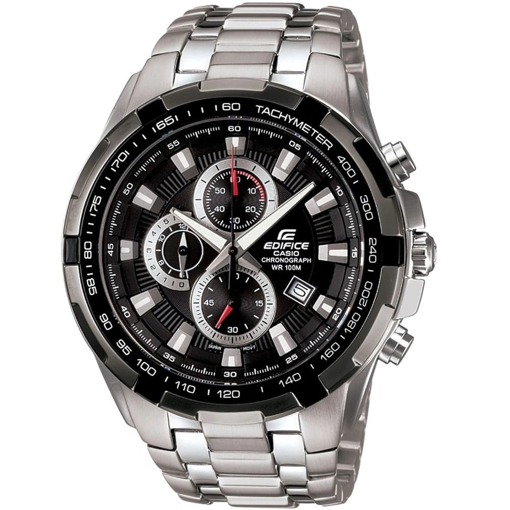 Casio Edifice Chronograph Watch for Men Black Dial with Silver Stainless steel Strap EF-539D-1AV
