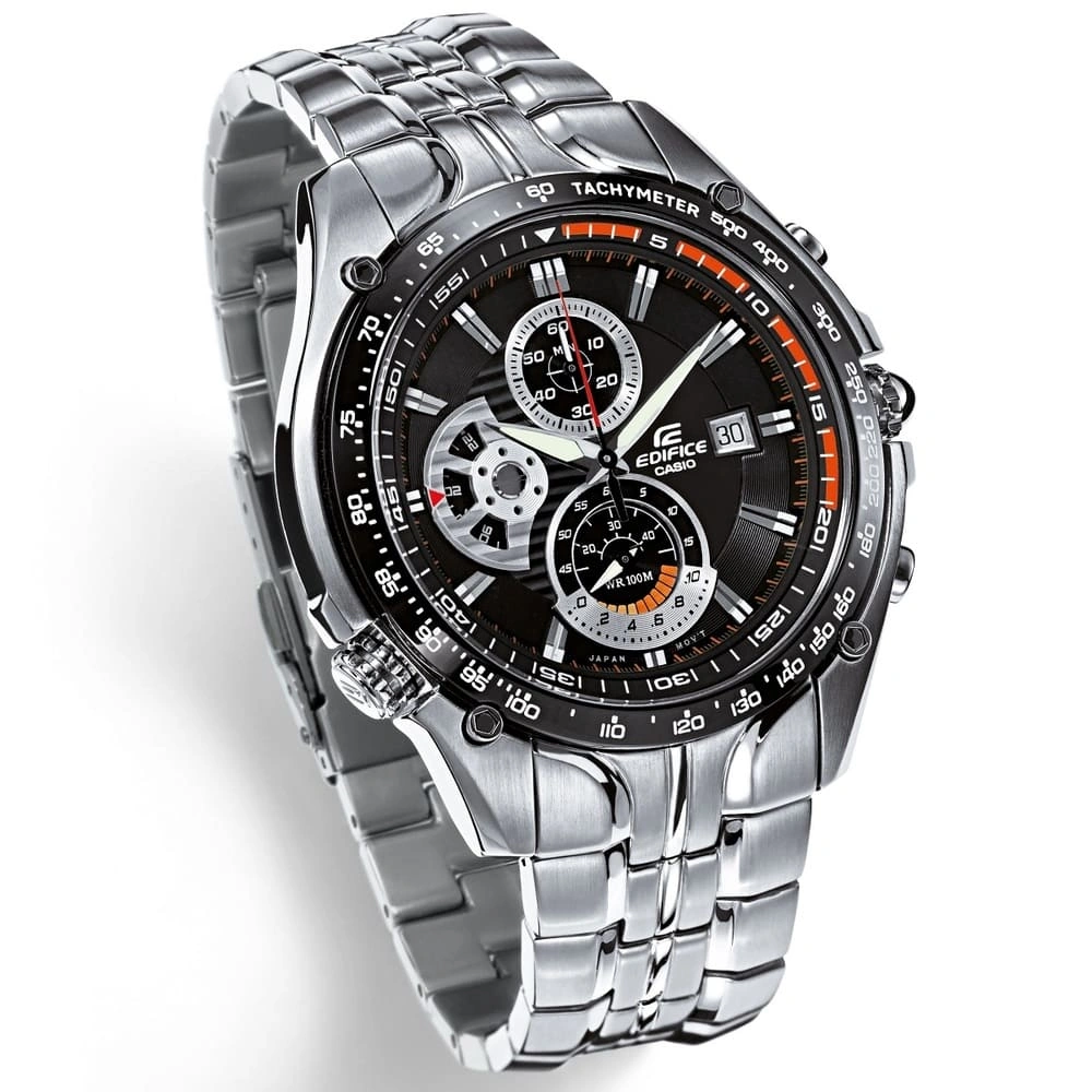 Casio Edifice Chronograph Watch for Men Black Dial with Silver Stainless steel Strap EF-543D-1AV