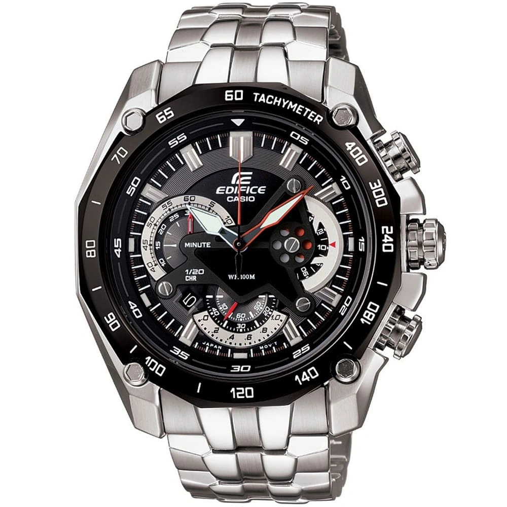 Casio Edifice Chronograph Watch for Men Black Dial with Silver Stainless steel Strap EF-550D-1AV