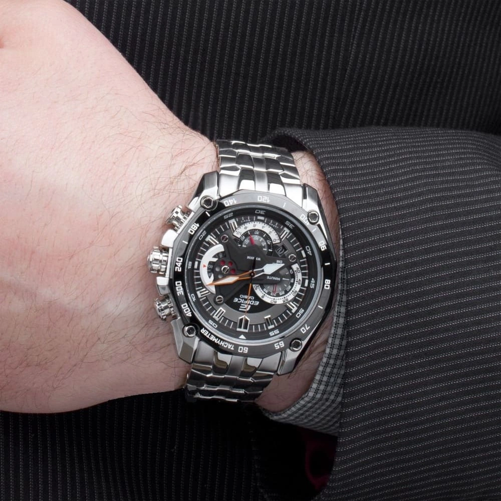 Casio Edifice Chronograph Watch for Men Black Dial with Silver Stainless steel Strap EF-550D-1AV