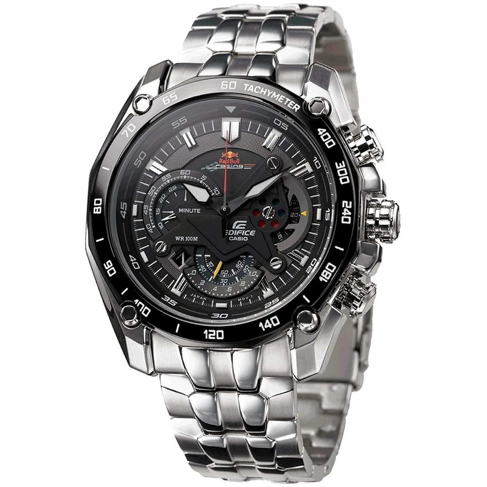 Casio Edifice Chronograph Watch for Men Black Dial with Silver Stainless steel Strap EF-550RBSP-1AV