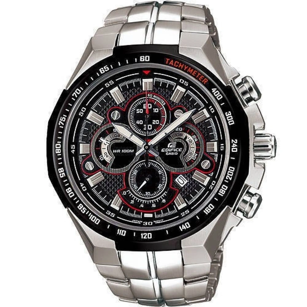 Casio Edifice Chronograph Watch for Men Black Dial with Silver Stainless steel Strap EF-554D-1A (922)