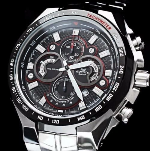 Casio Edifice Chronograph Watch for Men Black Dial with Silver Stainless steel Strap EF-554D-1A (922)