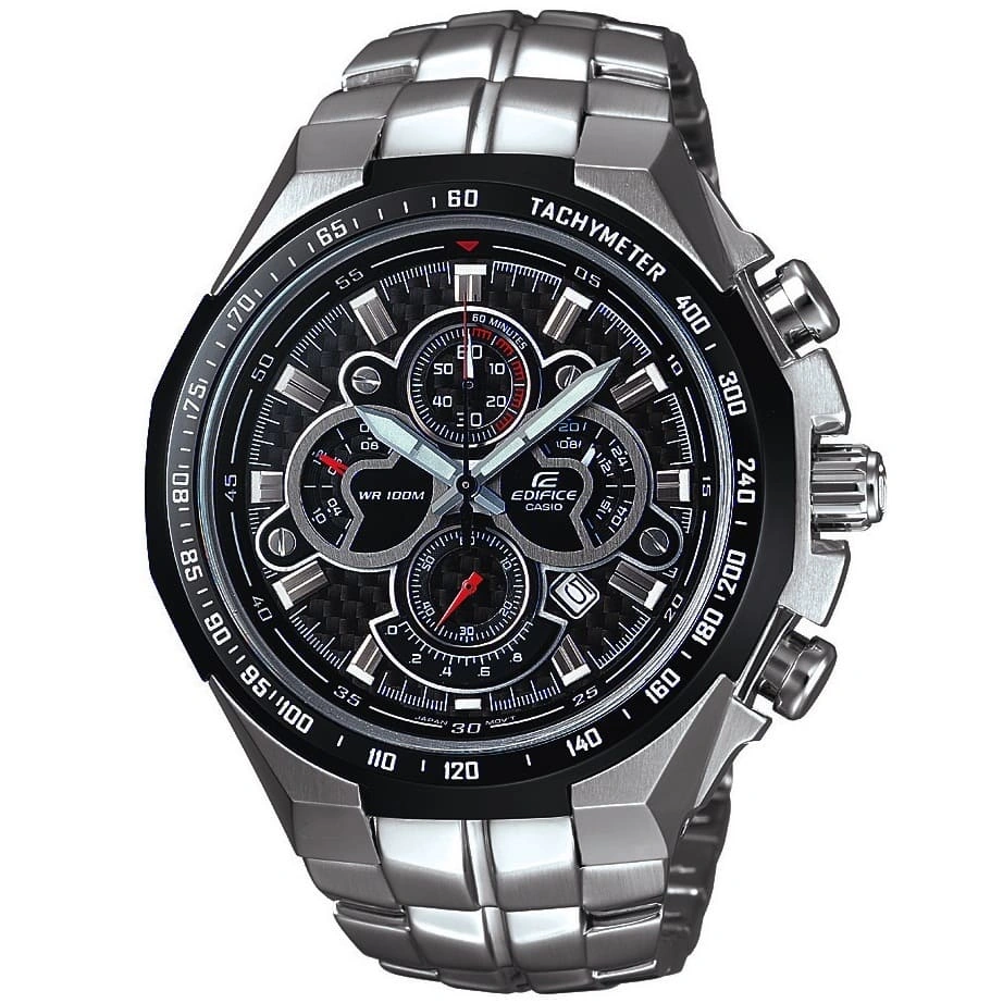 Casio Edifice Chronograph Watch for Men Black Dial with Silver Stainless steel Strap EF-554SP-1A