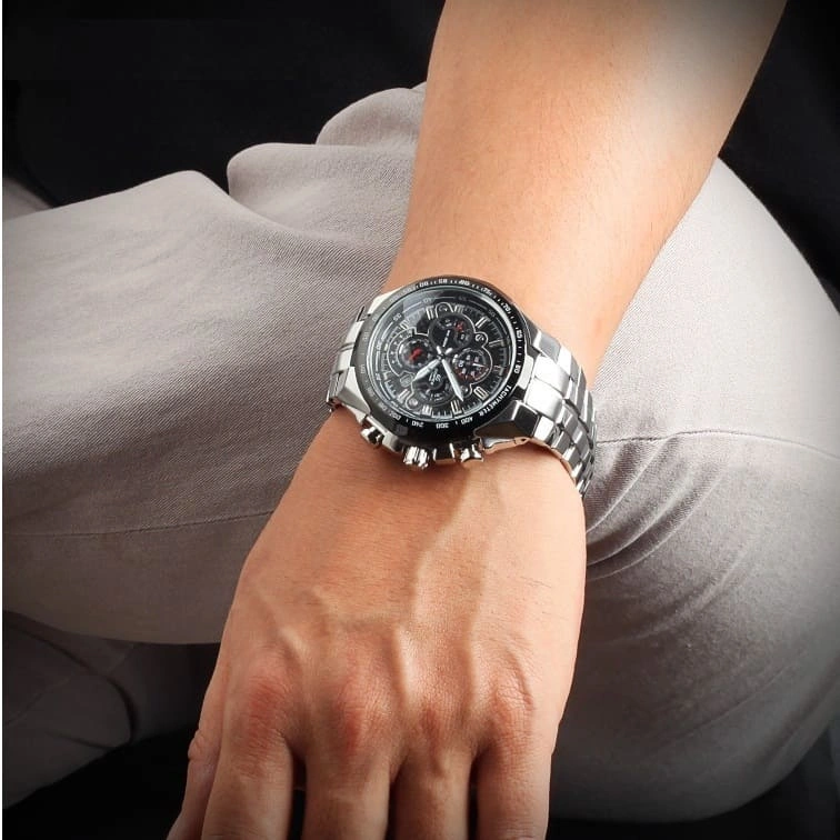 Casio Edifice Chronograph Watch for Men Black Dial with Silver Stainless steel Strap EF-554SP-1A