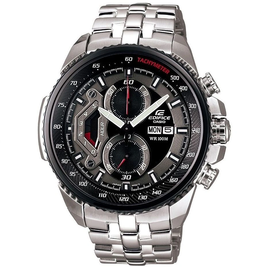 Casio Edifice Chronograph Watch for Men Black Dial with Silver Stainless steel Strap EF-558D-1AV