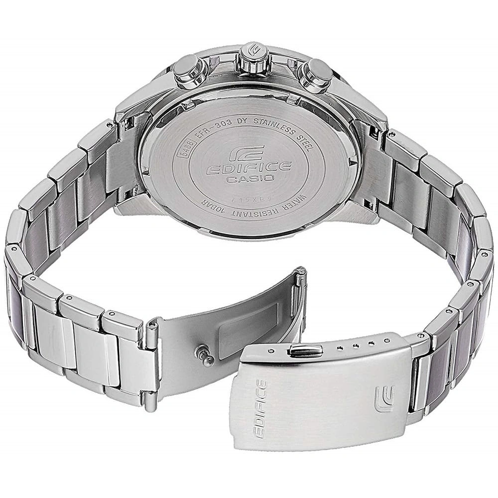 Casio Edifice Chronograph Watch for Men Black Dial with Silver Stainless steel Strap EFR-303D-1AV (923)