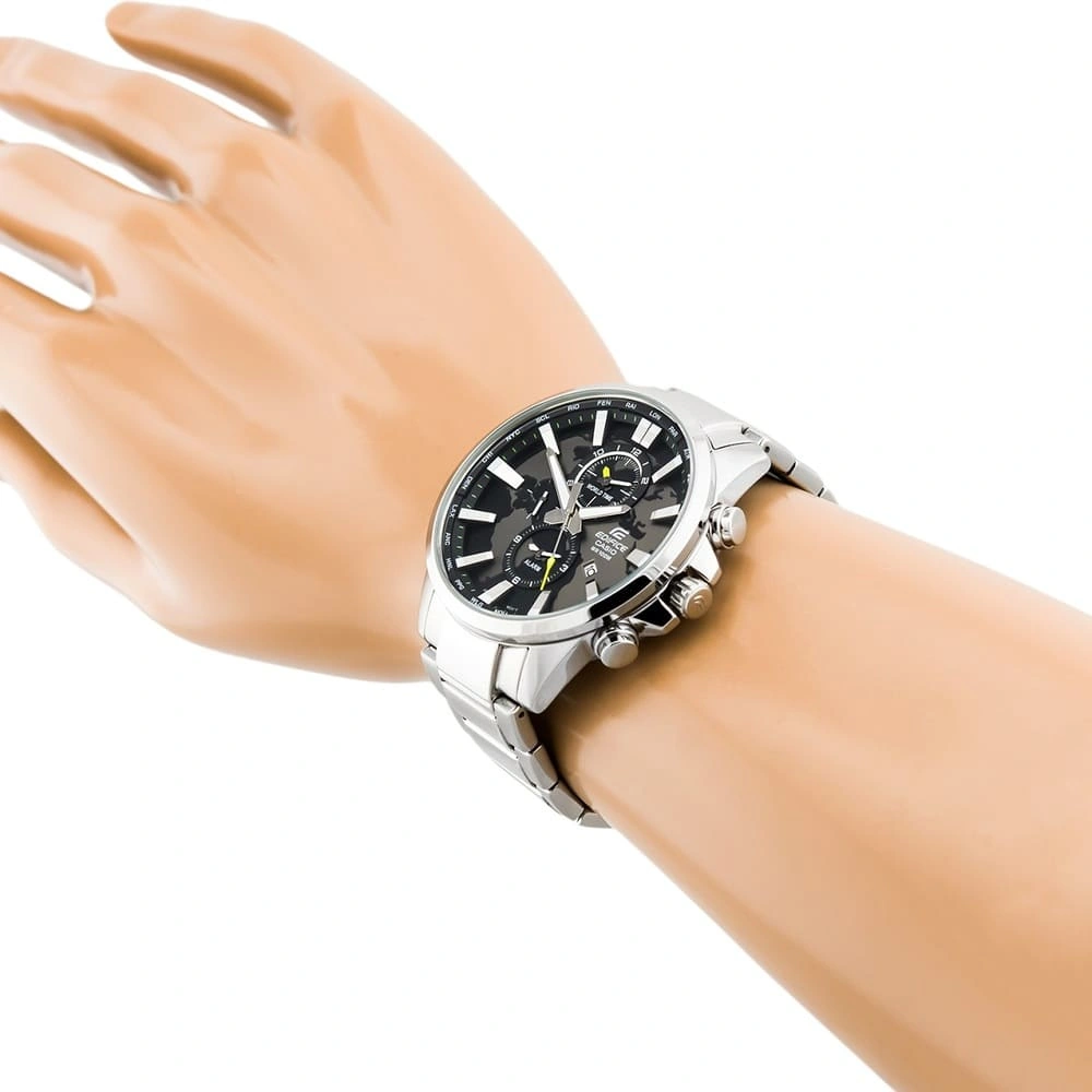 Casio Edifice Chronograph Watch for Men Black Dial with Silver Stainless steel Strap EFR-303D-1AV (923)