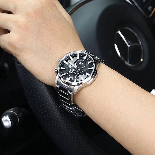 Casio Edifice Chronograph Watch for Men Black Dial with Silver Stainless steel Strap EFR-303D-1AV (923)