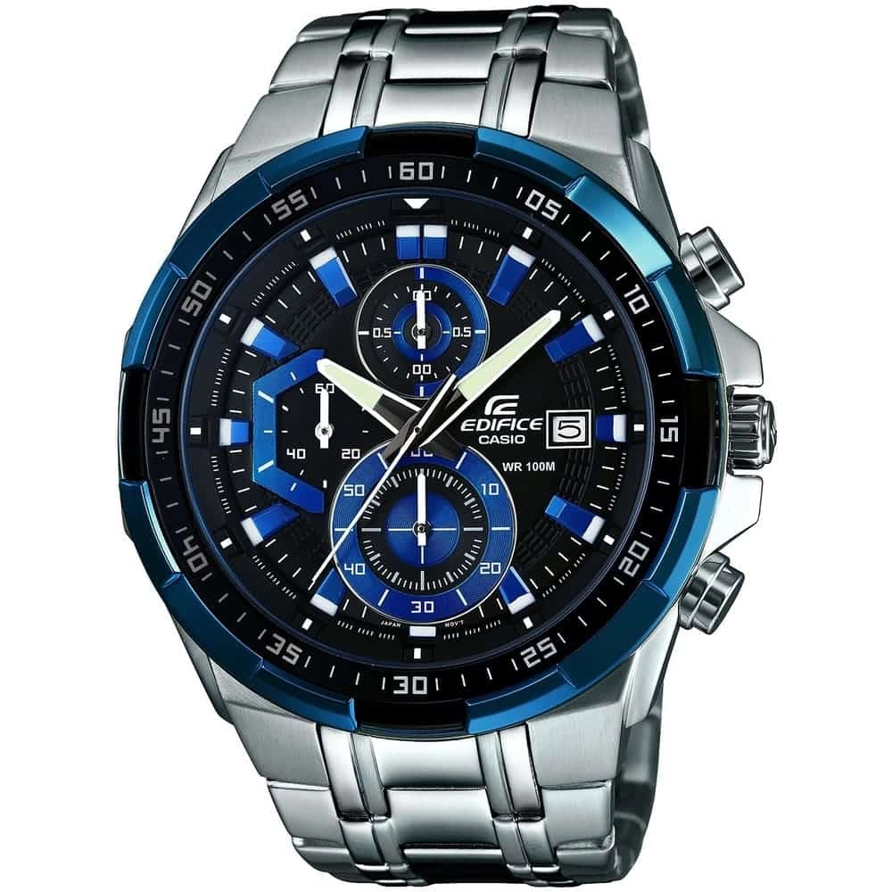 Casio Edifice Chronograph Watch for Men Black Dial with Silver Stainless steel Strap EFR-539D-1A2VUEF (928)