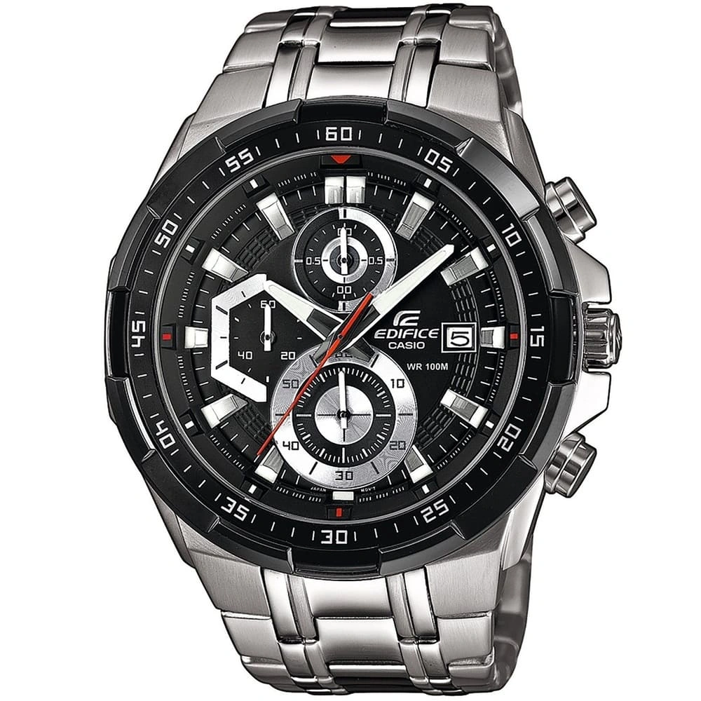 Casio Edifice Chronograph Watch for Men Black Dial with Silver Stainless steel Strap EFR-539D-1AV (929)