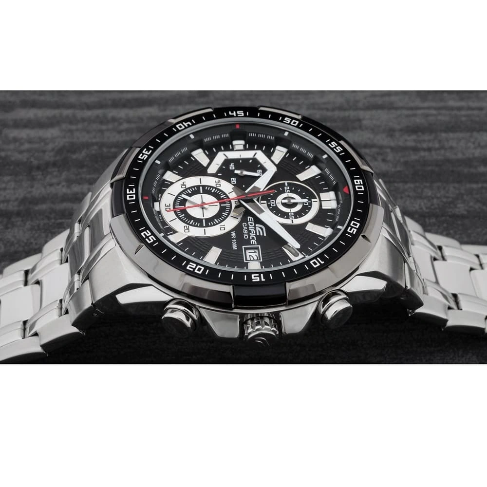 Casio Edifice Chronograph Watch for Men Black Dial with Silver Stainless steel Strap EFR-539D-1AV (929)