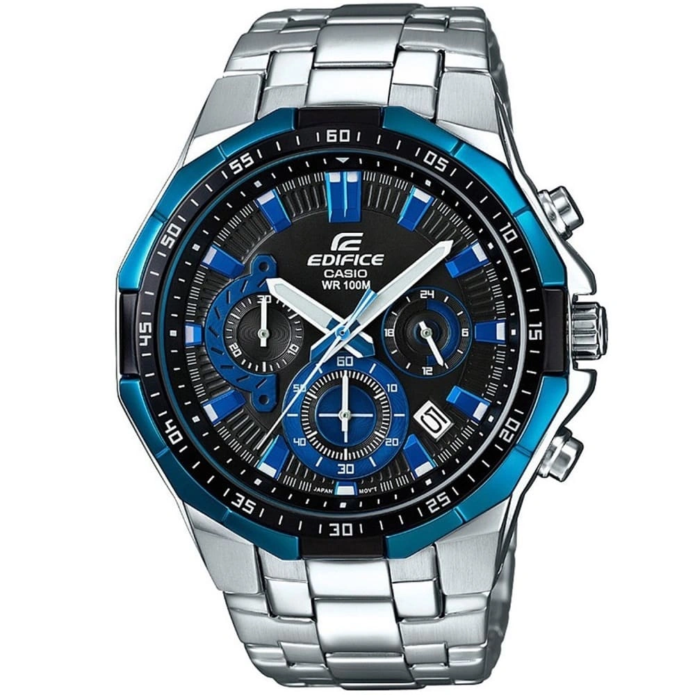 Casio Edifice Chronograph Watch for Men Black Dial with Silver Stainless steel Strap EFR-554D-1A2VUEF (951)