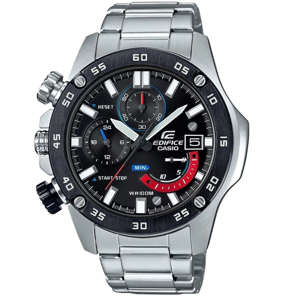 Casio Edifice Chronograph Watch for Men Black Dial with Silver Stainless steel Strap EFR-558DB-1AVUEF (956)