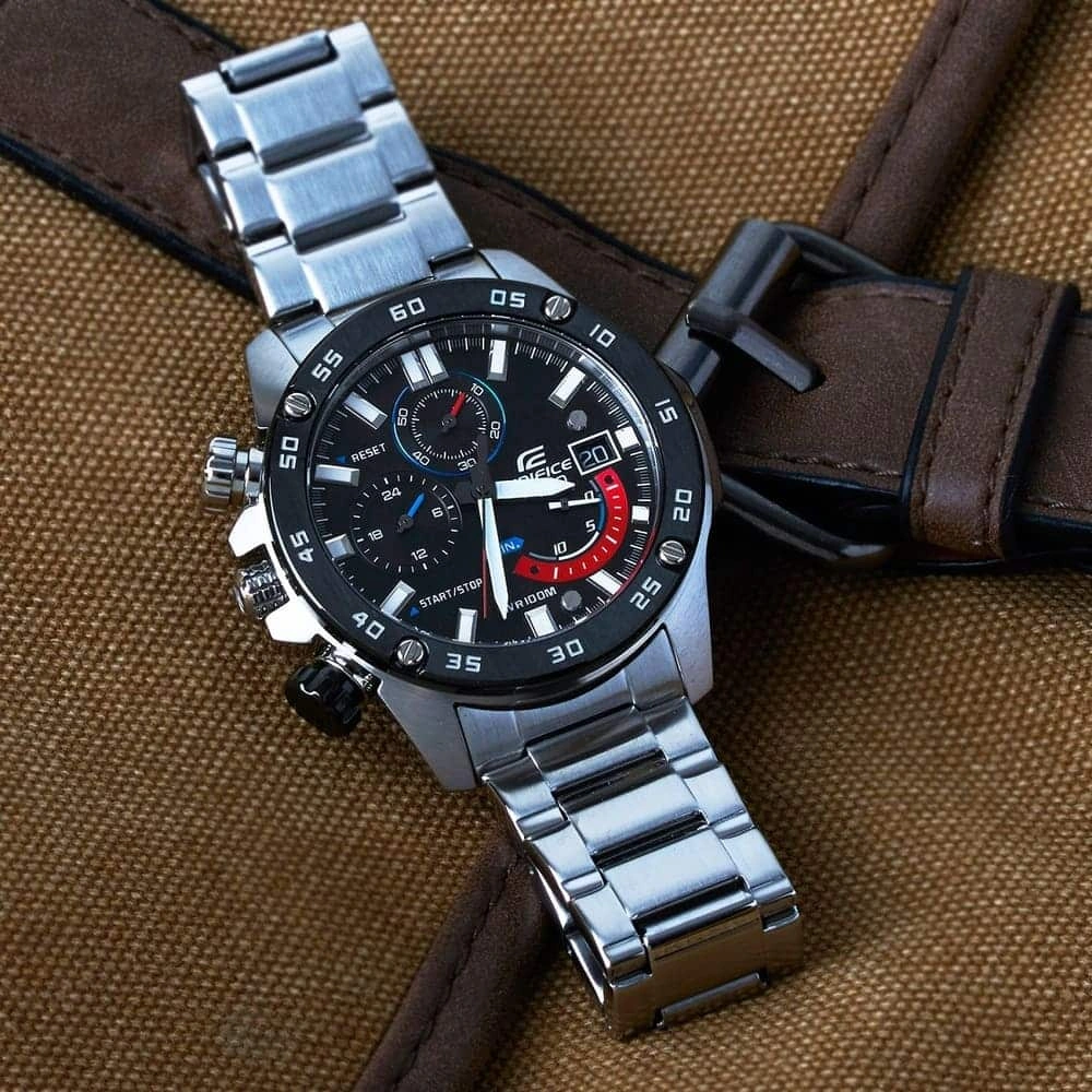 Casio Edifice Chronograph Watch for Men Black Dial with Silver Stainless steel Strap EFR-558DB-1AVUEF (956)